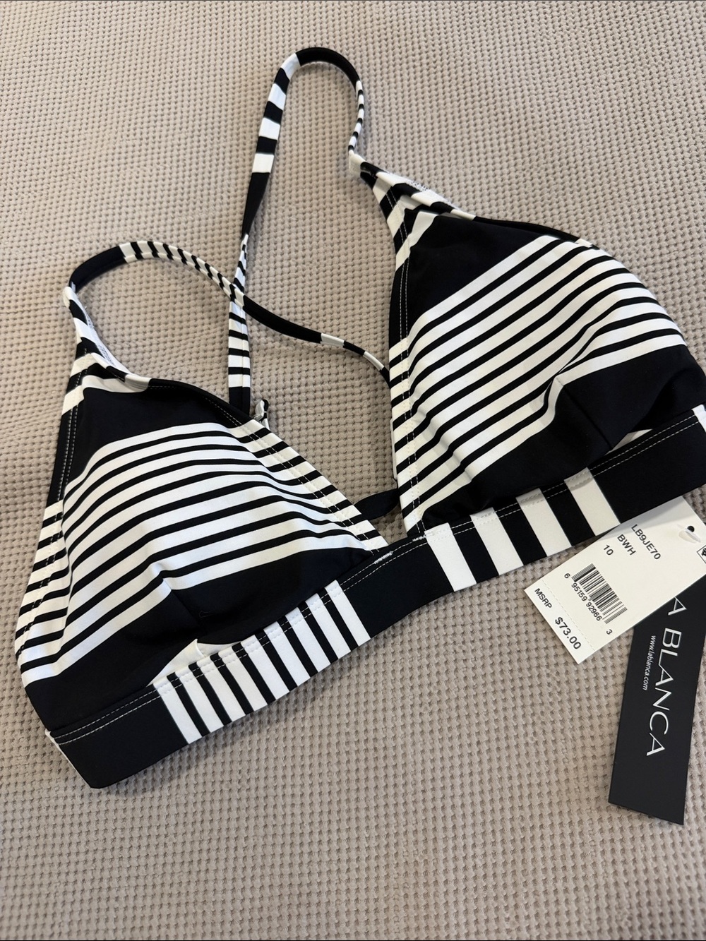 La Blanca Black & White Striped Triangle Bralette